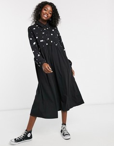 Свободное платье-рубашка с вышивкой ASOS DESIGN-Черный