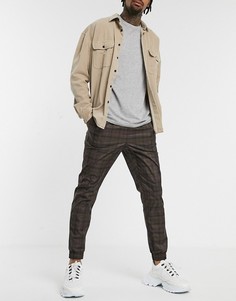 Коричневые зауженные джоггеры в клетку с поясом ASOS DESIGN-Коричневый