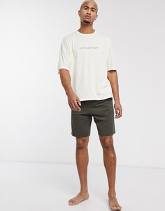 Светло-бежевая пижама из oversize-футболки с надписью \"authentique\" и шортов ASOS DESIGN-Мульти
