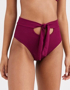 Трусы бикини в рубчик с завышенной талией и завязками Fashion Union-Фиолетовый