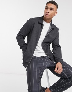 Темно-коричневая куртка Харринтон из меланжевого трикотажа ASOS DESIGN-Черный