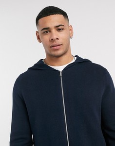 Худи темно-синего цвета на молнии с карманами ASOS DESIGN-Темно-синий