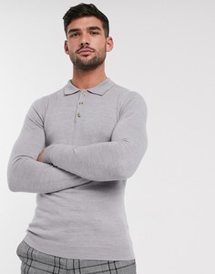 Поло светло-серого цвета обтягивающего кроя из мериносовой шерсти ASOS DESIGN-Серый