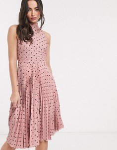 Плиссированное платье миди в горошек Closet London-Мульти