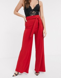 Широкие брюки с поясом ASOS DESIGN-Красный