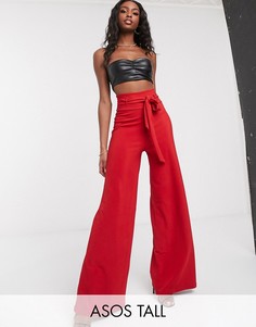 Широкие брюки с поясом ASOS DESIGN Tall-Красный