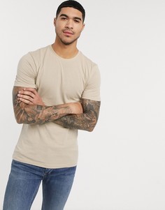 Светло-бежевая обтягивающая футболка New Look-Светло-бежевый