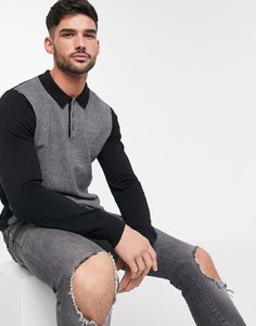 Трикотажное поло в ломаную клетку Burton Menswear-Черный