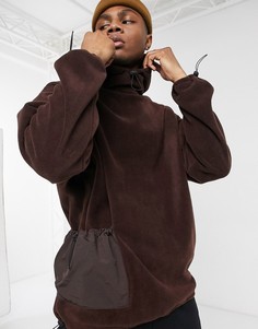 Oversized-худи из флиса коричневого цвета с фиксаторами ASOS DESIGN-Коричневый