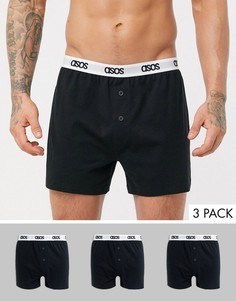 Набор из 3 черных трикотажных боксеров с фирменным поясом ASOS DESIGN-Черный