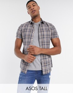 Узкая рубашка в клетку ASOS DESIGN Tall-Бежевый