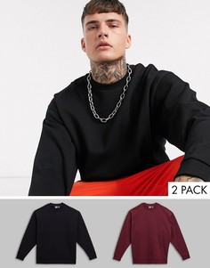 2 oversize-свитшота черного/бордового цвета ASOS DESIGN-Мульти