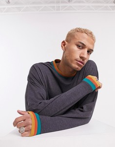 Темно-серый меланжевый oversized-лонгслив из пике с отделкой ASOS DESIGN
