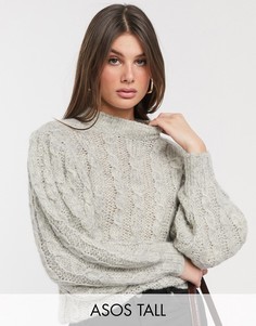 Джемпер с узором \"косичка\" ASOS DESIGN Tall-Серый