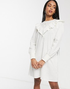 Белое свободное платье с оборками Monki-Белый