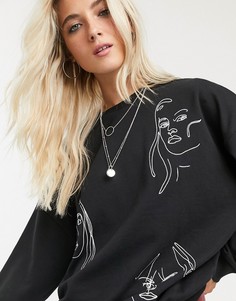 Черный свитшот с принтом Topshop