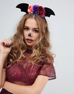 Черная повязка на голову с цветочной отделкой и летучими мышами ASOS DESIGN HALLOWEEN-Черный