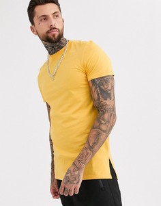 Желтая длинная футболка с круглым вырезом и разрезами по бокам ASOS DESIGN-Желтый