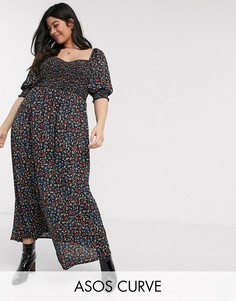 Платье макси с цветочным принтом ASOS DESIGN Curve-Мульти