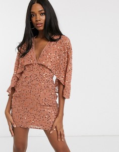 Платье мини с рукавами-кимоно и пайетками ASOS DESIGN-Оранжевый