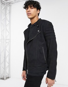 Черная байкерская куртка из замши ASOS DESIGN-Черный