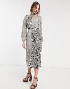 Плиссированное платье миди со звериным принтом ASOS DESIGN-Мульти