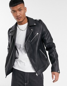 Черная байкерская куртка из искусственной кожи ASOS DESIGN-Черный