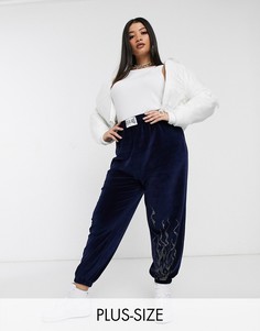 Свободные бархатные джоггеры со стразами New Girl Order Curve-Синий