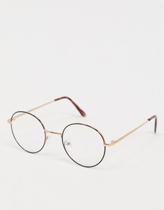 Круглые очки с прозрачными стеклами в черной оправе ASOS DESIGN-Черный