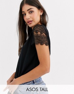 Футболка с кружевными рукавами ASOS DESIGN Tall-Черный