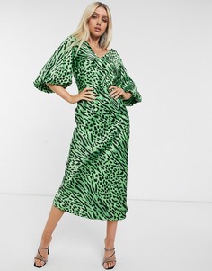 Атласное платье макси с объемными рукавами ASOS DESIGN-Мульти