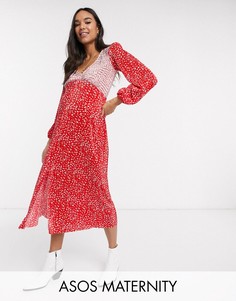 Плиссированное платье в горошек ASOS DESIGN Maternity-Мульти