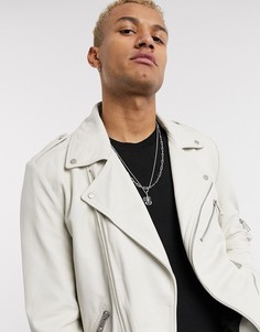 Белая кожаная байкерская куртка ASOS DESIGN-Белый