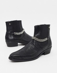 Черные ботинки на кубинском каблуке с цепочками Twisted Tailor-Черный