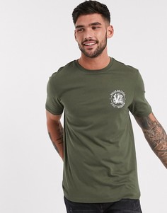 Футболка цвета хаки с принтом на груди River Island-Зеленый