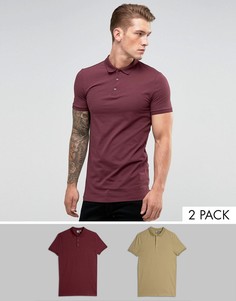 Поло из трикотажа удлиненного обтягивающего кроя ASOS DESIGN - Набор из 2 шт. со скидкой-Мульти