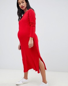 Платье миди в широкий рубчик ASOS Maternity-Красный