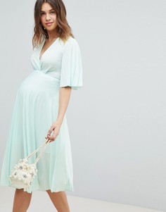 Плиссированное платье миди в стиле кимоно ASOS DESIGN Maternity-Зеленый