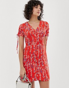 Платье с мелким цветочным принтом и запахом Moon River-Красный