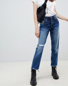 Укороченные джинсы в винтажном стиле с состаренной отделкой Cheap Monday-Синий