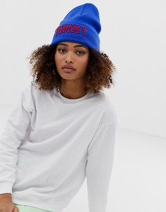Блестящая шапка-бини с вышитым логотипом Tommy Jeans-Синий