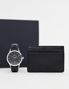 Подарочный набор из часов и кредитницы BOSS-Черный