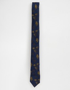 Темно-синий узкий фактурный галстук с цветочным принтом ASOS DESIGN
