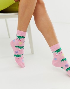 Носки до щиколотки с динозаврами на роликах ASOS DESIGN-Розовый