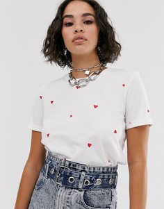 Белая футболка с принтом сердец Bershka-Белый