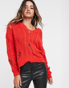 Красный трикотажный джемпер с V-образным вырезом Stradivarius