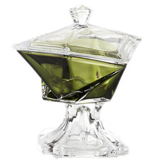 Конфетница на ножке с крышкой Crystalite Bohemia 23,5см, цвет хаки