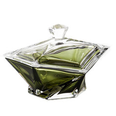 Конфетница с крышкой Crystalite Bohemia Оригами 16см, цвет хаки