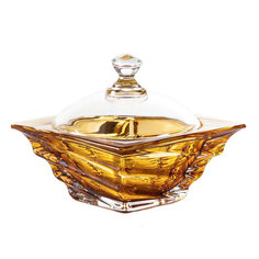 Конфетница с крышкой Crystalite Bohemia Касабланка 11,5см, цвет янтарный
