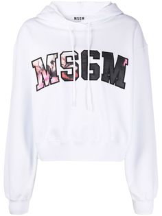 MSGM floral logo print hoodie